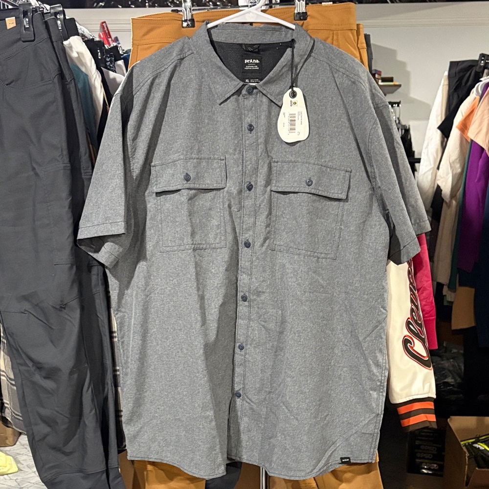 Prana Men's Casual Gray Button Down Shirt